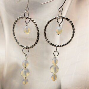 No 74 Handmade earrings with polished stones and 1 1/2 inches rings